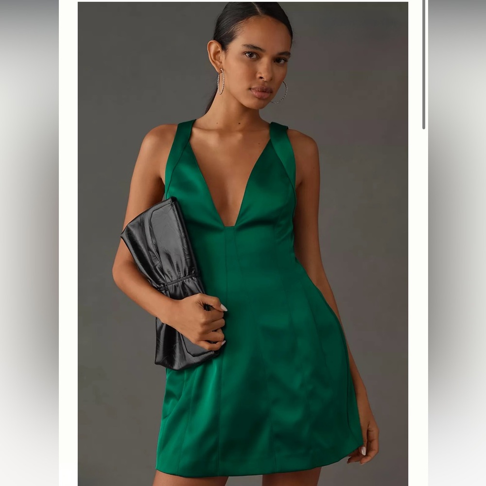 NWT Anthropologie Sleeveless Plunge Satin Mini Dress